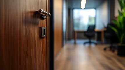 Modern Office Door Handle with Open Door to Success.