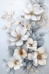 Delicate white flowers and grey leaves in a soft artful composition