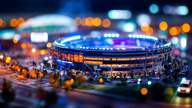 um during the super bowl. American football team on american football night. A nighttime view of a lifestyle stadium