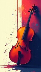 Fototapeta premium Minimalist abstract vector music staff with cello and guitar , abstraction, cello, guitar
