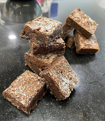 Homemade Chocolate Brownies with Powdered Sugar