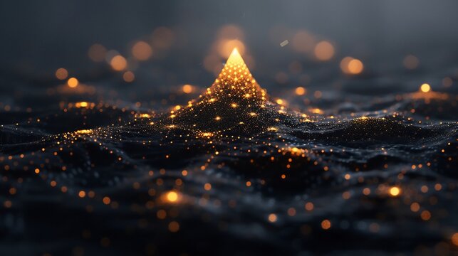 Abstract depiction of decentralized business model visualized through an artistic visualization of glowing data points forming an agile organizational chart