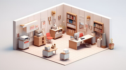 Naklejka premium Post Office Room isometric 3D