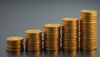 Growing Stacks of Gold Bitcoin Cryptocurrency Coins Financial Investment Growth Concept