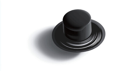 Close-up, high-angle shot of a three-dimensional rendering of a small, black top hat. The hat is depicted in a minimalist style with a glossy finish and a subtle shadow cast beneath it, suggesting