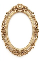 Ornate golden oval picture frame isolated on a white background