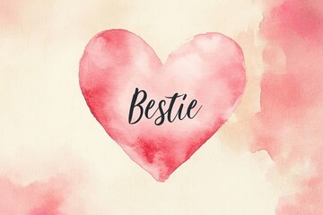 Fototapeta premium Heart Illustration with the Word Bestie in Soft Watercolor Style