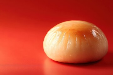 Obraz premium A single smooth pastry sits on a vibrant red background