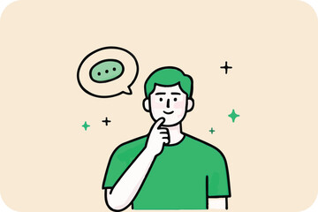 Man Thinking with Speech Bubble, Dots, Contemplation, Ideas