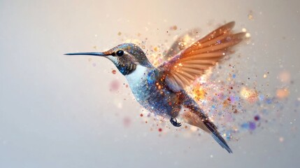 Fototapeta premium a hummingbird with colorful wings spread.