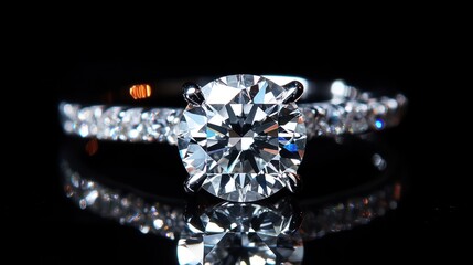 Diamond ring on black background