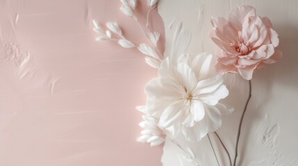 Pastel flowers arrangement on textured backdrop