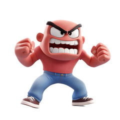 Angry Cartoon Man In Red T-Shirt And Blue Jeans