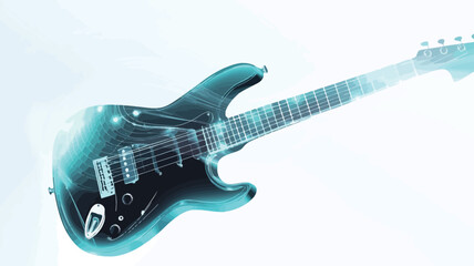 Obraz premium The image showcases a digital rendering of an electric guitar. The guitar is depicted in a style that resembles an x-ray or wireframe, with a semi-transparent body revealing internal structures.