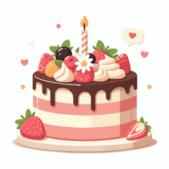 cake, vector, celebration, birthday, illustration, design, pink, party, decoration, vintage, cute, background, dessert, colorful, wedding, romantic, set, card, sweet, delicious, cherry, holiday, baker