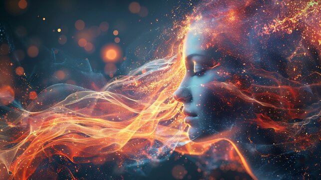 Abstract depiction of psychology of advertising where emotional appeal storytelling and persuasion techniques are represented in a radiant prototype