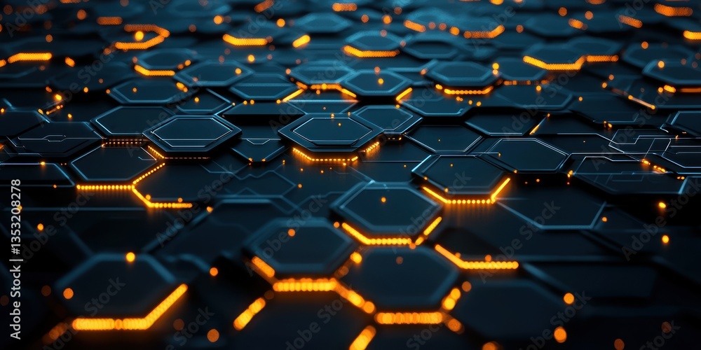 Aufkleber a dark, high-tech surface embedded with illuminated hexagonal circuits