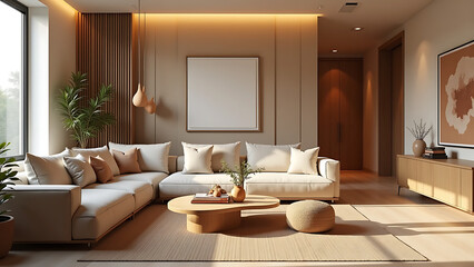 Stylish Modern Living Room with Earthy Tones and Minimalist Decor