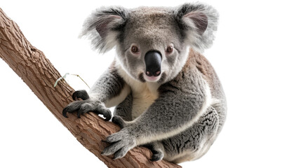 Obraz premium Koala Bear's Arboreal Perch: a charming koala perched on a branch, showcasing its unique features in a captivating portrait. A symbol of Australian fauna.