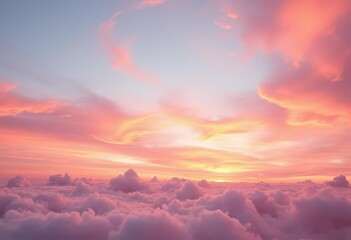 Fototapeta premium Soft pastel pink sunset panorama, dreamy cloudscape, airy, vibrant