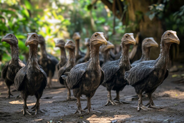Fototapeta premium flock of dodo birds, standing on ground
