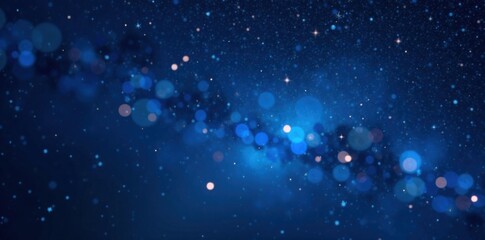 Obraz premium Dark blue night sky with glittering stars and bokeh effect, light art on canvas, cosmic, fineart, luxury