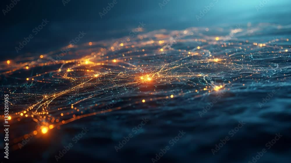 Aufkleber captivating network of glowing nodes and light trails digital ecosystem and ai inspired landscape.