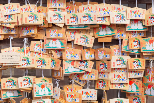 displayed a lot of wooden votive picture with rabbit Paintings in sumiyoshi shinto shrine