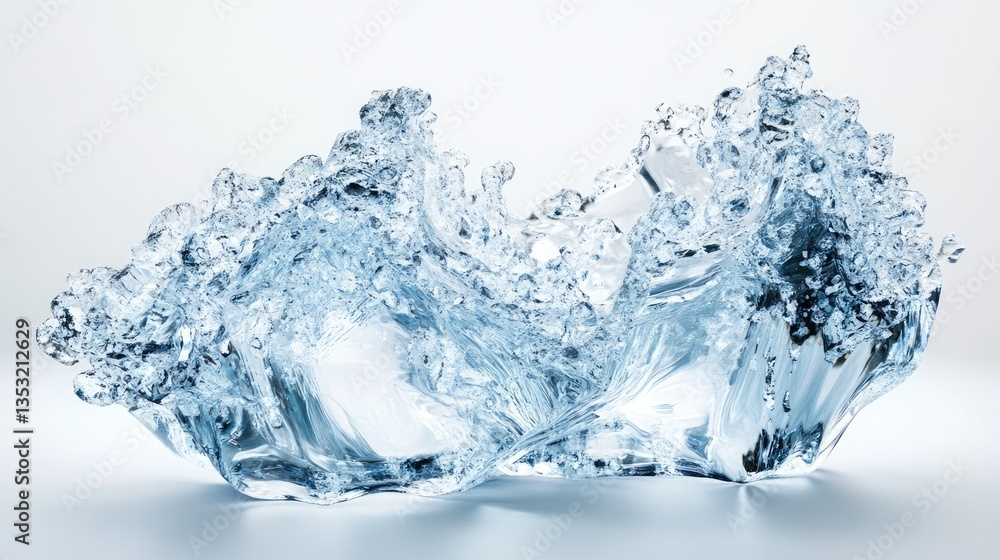 Poster crystal-clear water splash captured in mid-air, showcasing dynamic movement and fluidity against a m