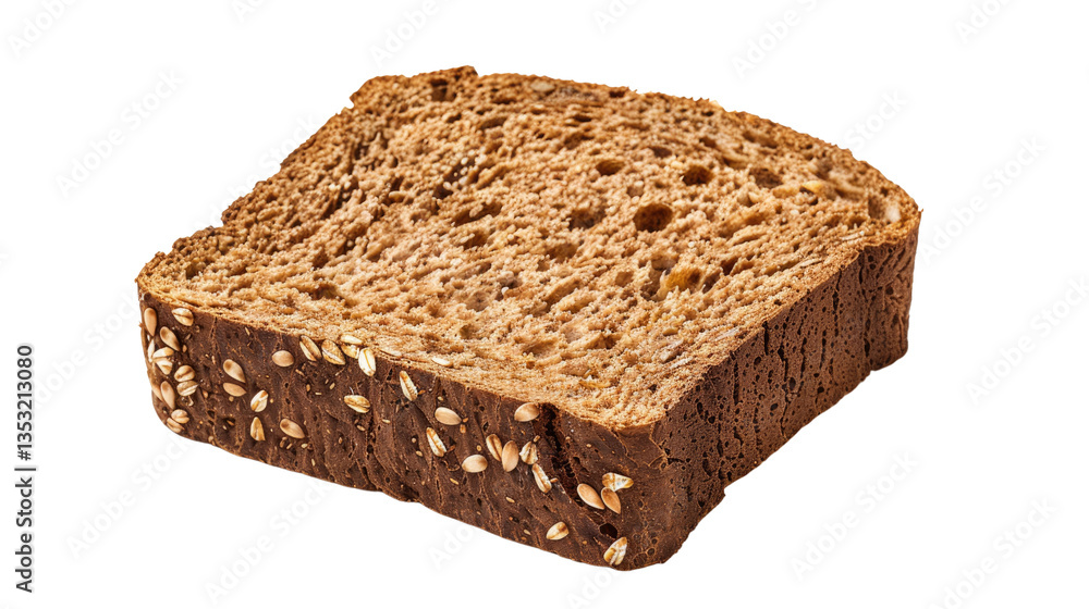 Poster a slice of rustic bread: a close-up shot of a single slice of rustic bread, showcasing the textures 