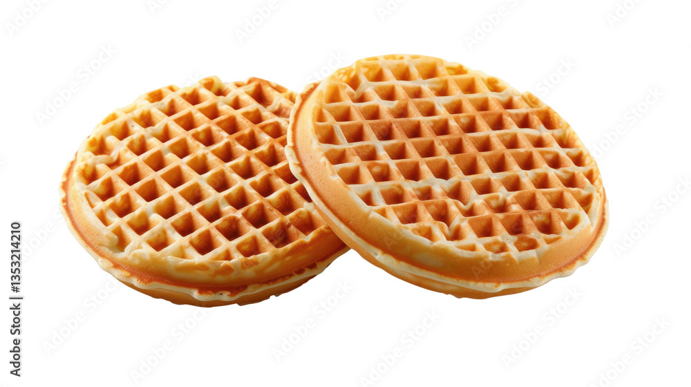 Poster crispy waffle delight: an overhead shot of two perfectly cooked, golden waffles. the square grid pat