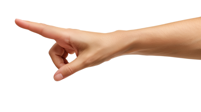 The Guiding Hand: A close-up of a human hand extended, index finger pointing towards an unseen direction, conveying direction and focus.