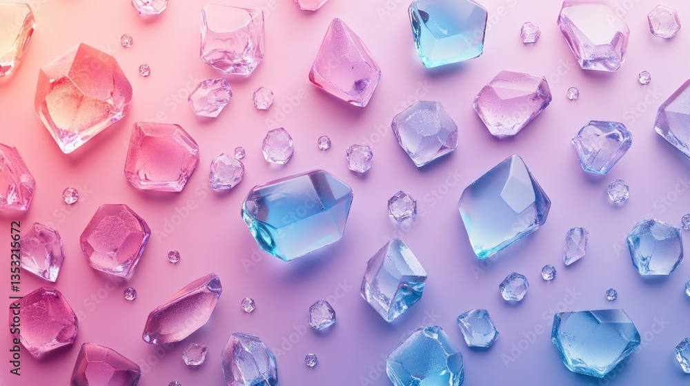 Poster colorful assortment of sparkling gemstones scattered on a gradient background, creating a vibrant an