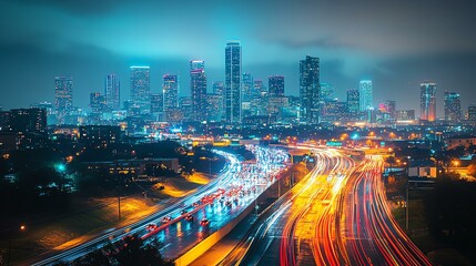 Night cityscape with vibrant traffic lights.