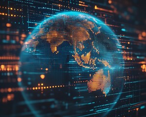 A digital representation of earth depicting global network data