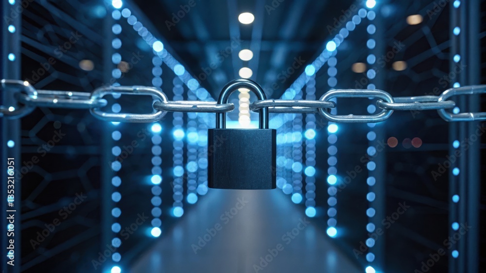 Poster padlock on a chain symbolizing security and trust in blockchain-based smart contract verification