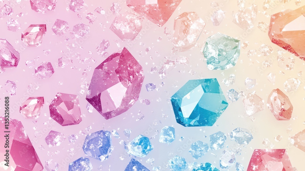 Aufkleber colorful gemstones scattered across a soft gradient background, creating a vibrant and sparkling atm