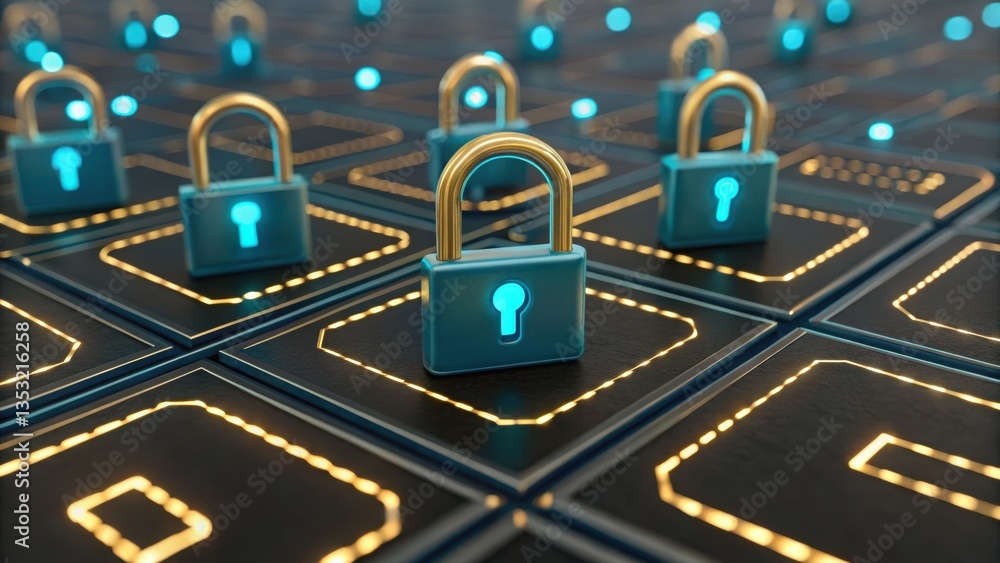 Poster padlock on a computer highlighting security in decentralized smart contract system for secure transa