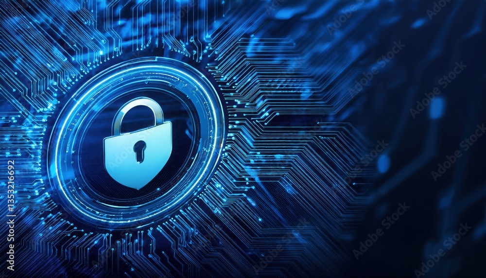 Poster close-up view of a lock integrated into a circuit for smart contract security and data protection