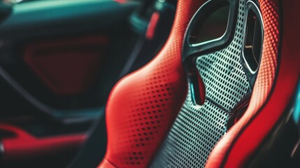 Racing Inspired Red Bucket Seat with Perforated Design in Car Interior