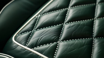 Green Quilted Leather Seat with Deep Forest Color and Elegant Stitching