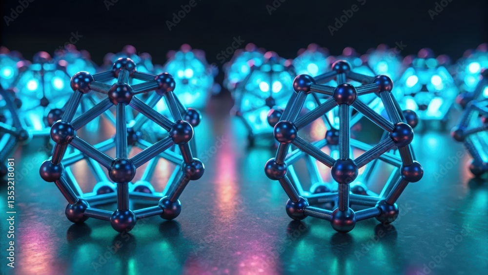 Poster collection of spheres representing self-assembling microscopic robots in advanced nanotechnology des