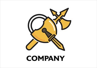 padlock, sword and axe