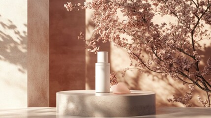 Cosmetic product display, soft light, cherry blossoms