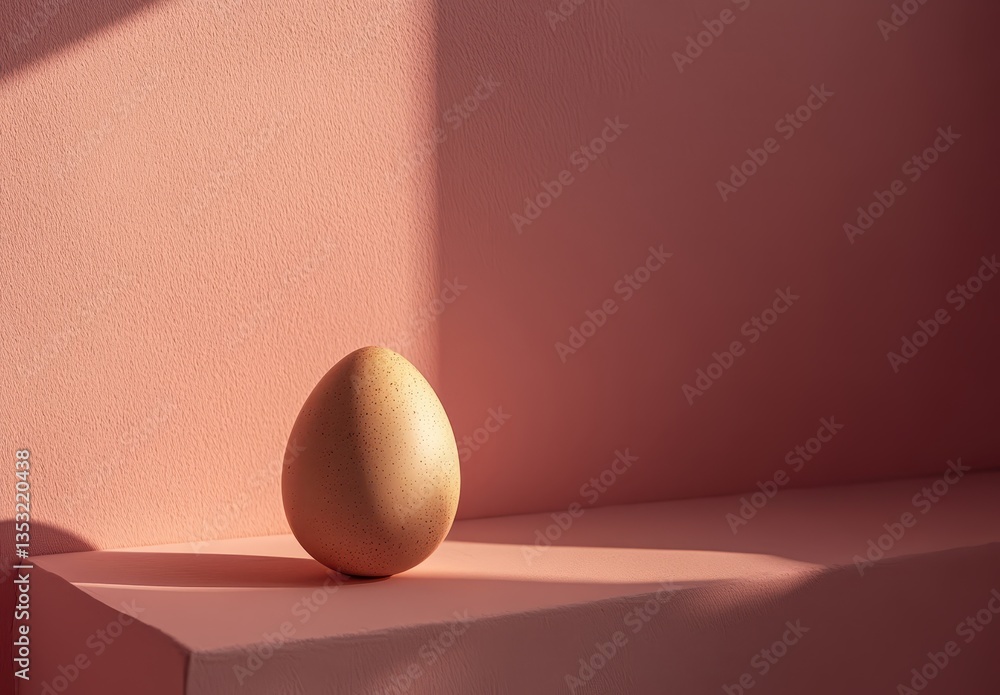 Aufkleber a single brown egg resting on a soft peach surface with gentle light and shadow creating an aestheti
