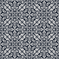 Elegant Grey and Blue Damask Seamless Pattern for Sophisticated Decorative Design . Vector illustration.