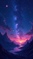 Fototapeta premium Vibrant starry night with glowing celestial bodies, night, nebulae, celestial