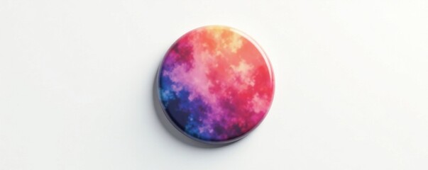 Circular pin badge mockup on white background, metallic, accessory, minimalist