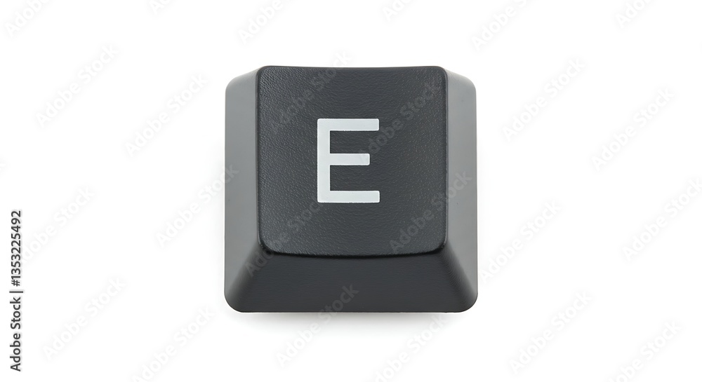 Poster close-up of 'e' computer keyboard key on white background