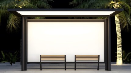 Bus shelter billboard mockup with a blank advertisement panel in a quiet public transport stop UHD 4K Image